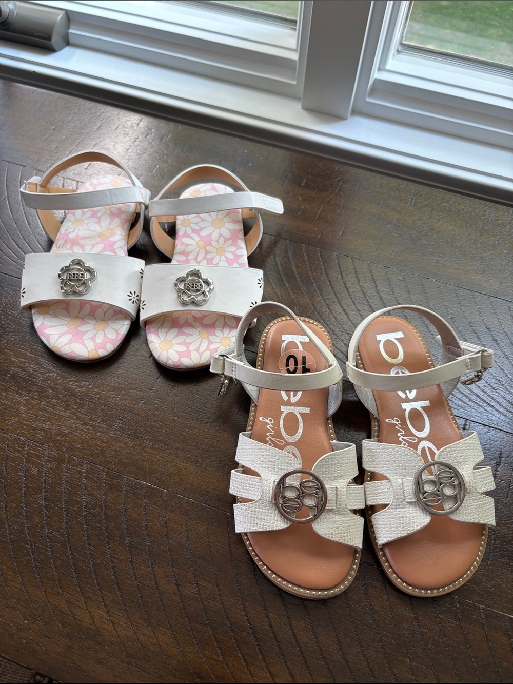 bebe Girls White Sandal Set with Floral Insole and Silver Emblems